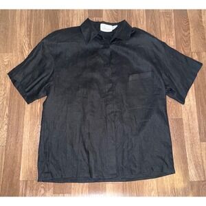 100% Linen Black Button-Up Shirt  Cutwork Embroidered Back | Resort Holiday Top